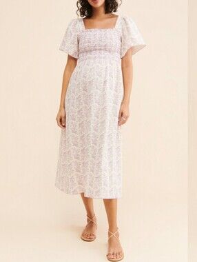 Nothing Fit But Smocked Square-Neck Midi Dress in Lavender Print Size XS Used